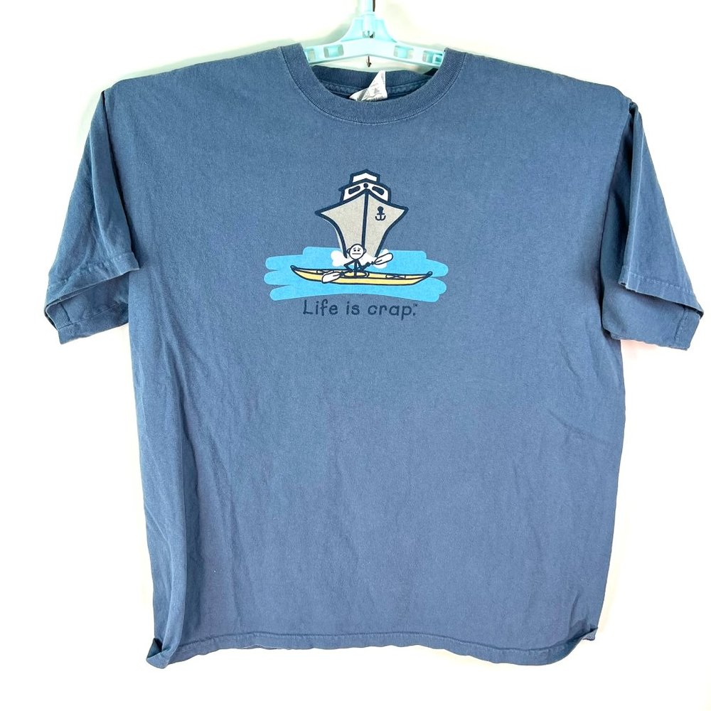 Life Is Crap Shirt Adult Size Large Blue Nautical Graphic Tee